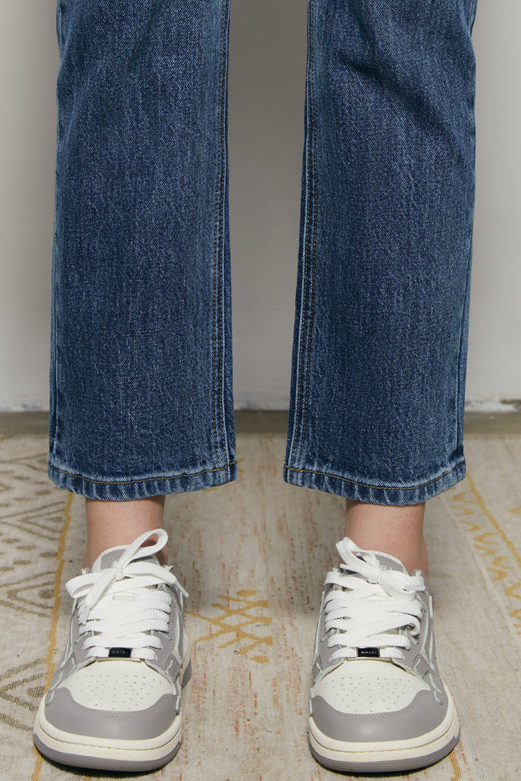 Hey Joanie Activity Grrrl high-rise kick crop jeans in blue denim, with a fitted waist and stylish cropped leg design.