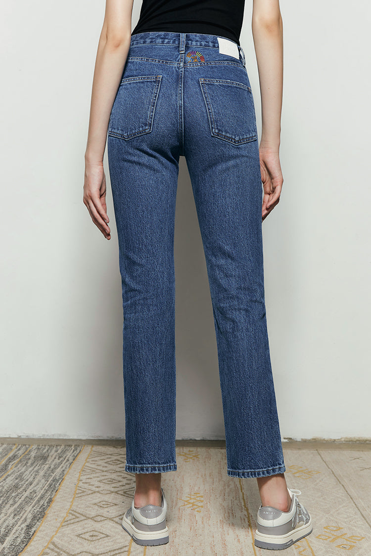Hey Joanie Activity Grrrl high-rise kick crop jeans showing the fit and design in a natural outdoor setting.