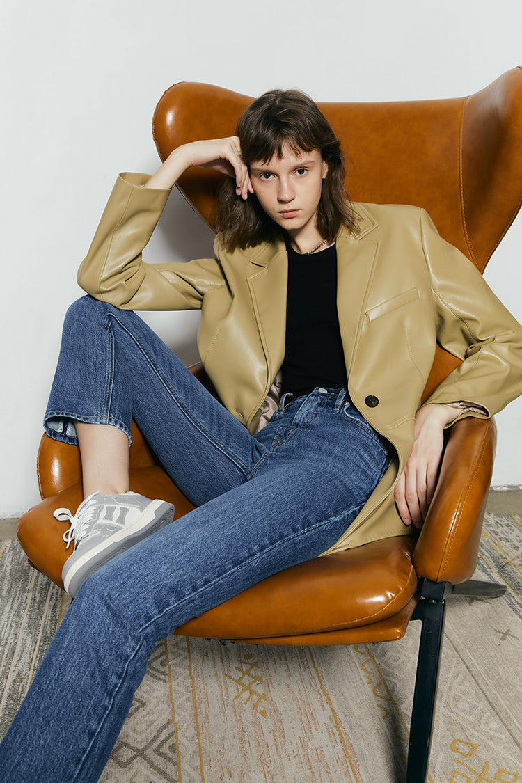 Hey Joanie Activity Grrrl high-rise kick crop jeans with distressed details and raw hems, styled on a model.