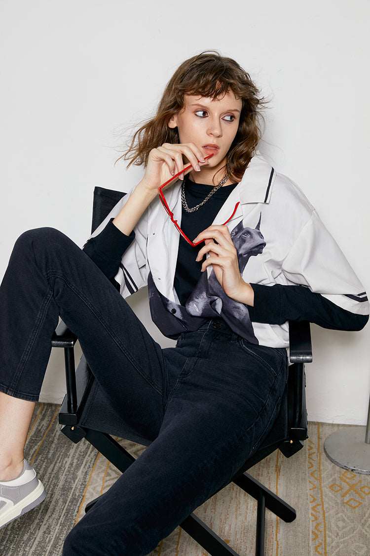 Hey Joanie Activity Grrrl high rise kick crop jeans in denim, showcasing the fitted waist and cropped leg design.