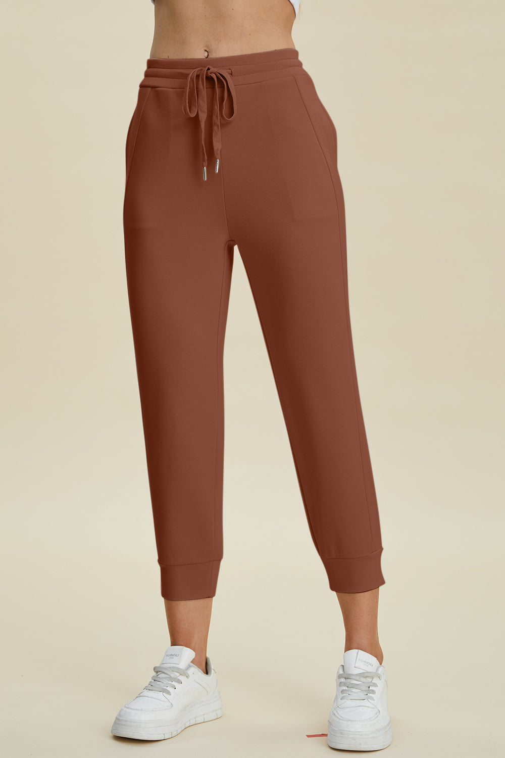 ShopBasicbae Basic Bae high waist air scuba cropped pants with drawstring, full size, stylish bottoms for casual wear.