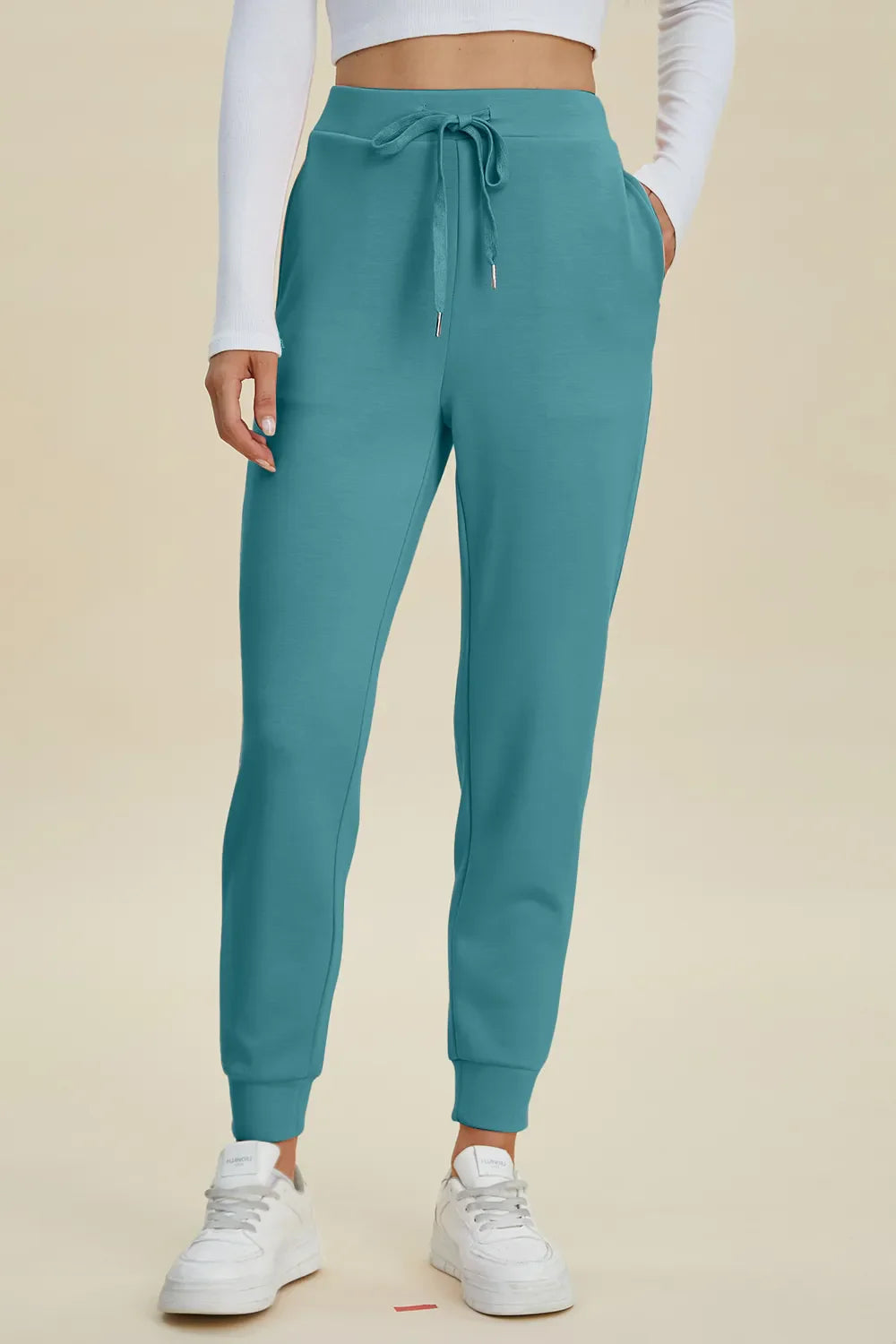 ShopBasicbae Basic Bae full-size air scuba joggers with high waist and drawstring, designed as comfortable casual bottoms.