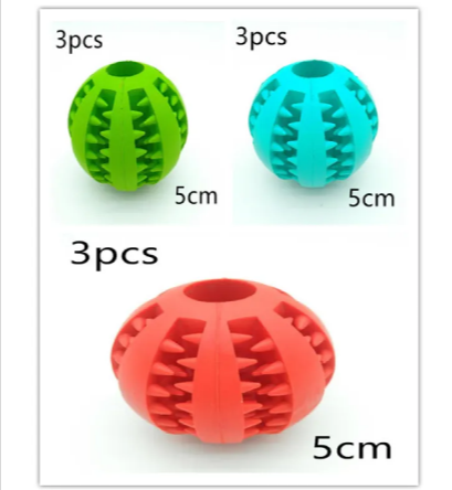 Interactive rubber slow feeder dog ball by C&M Treasures, featuring textured surface and vibrant colors for engaging play and feeding.