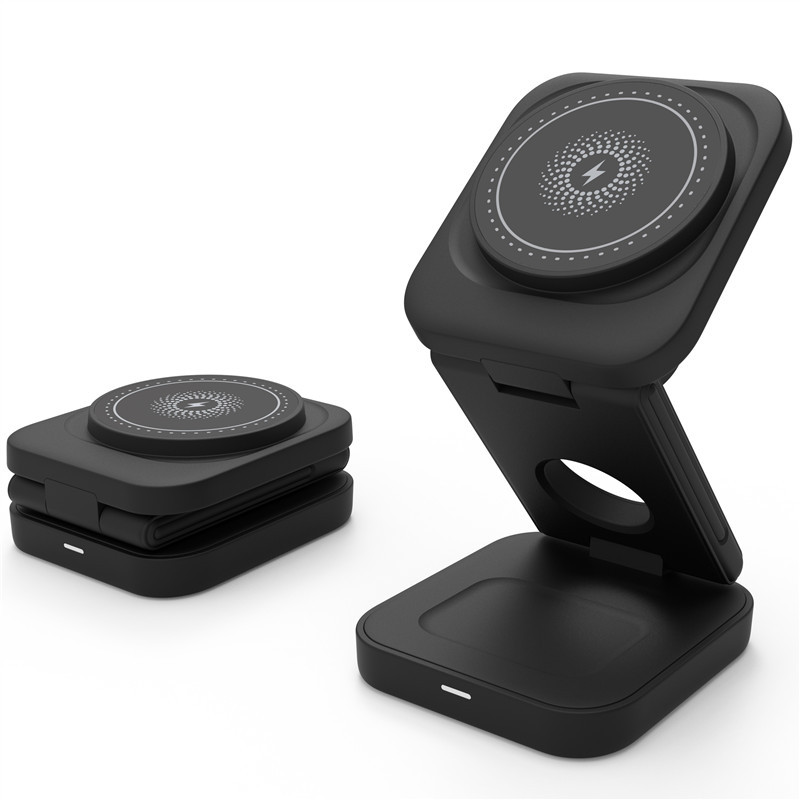 C&M treasures 3-in-1 foldable wireless charger with multiple charging pads for smartphones, smartwatch, and earbuds.
