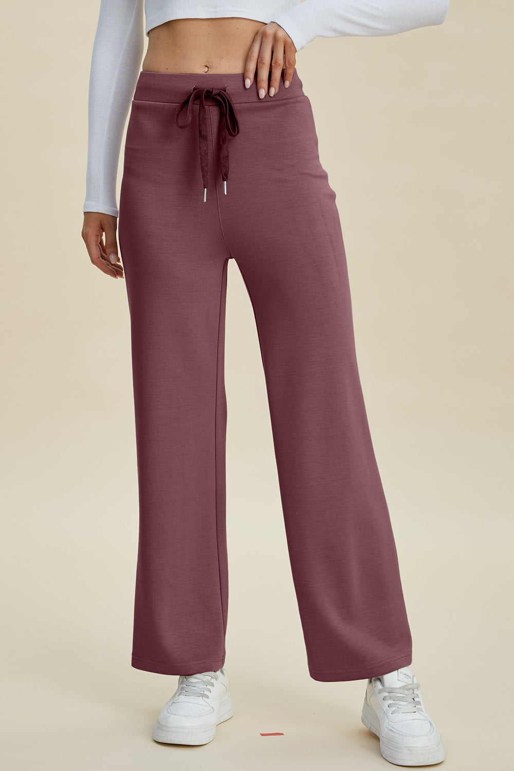 ShopBasicbae Basic Bae full-size air scuba drawstring wide-leg pants, casual bottoms with a relaxed fit and comfortable style.