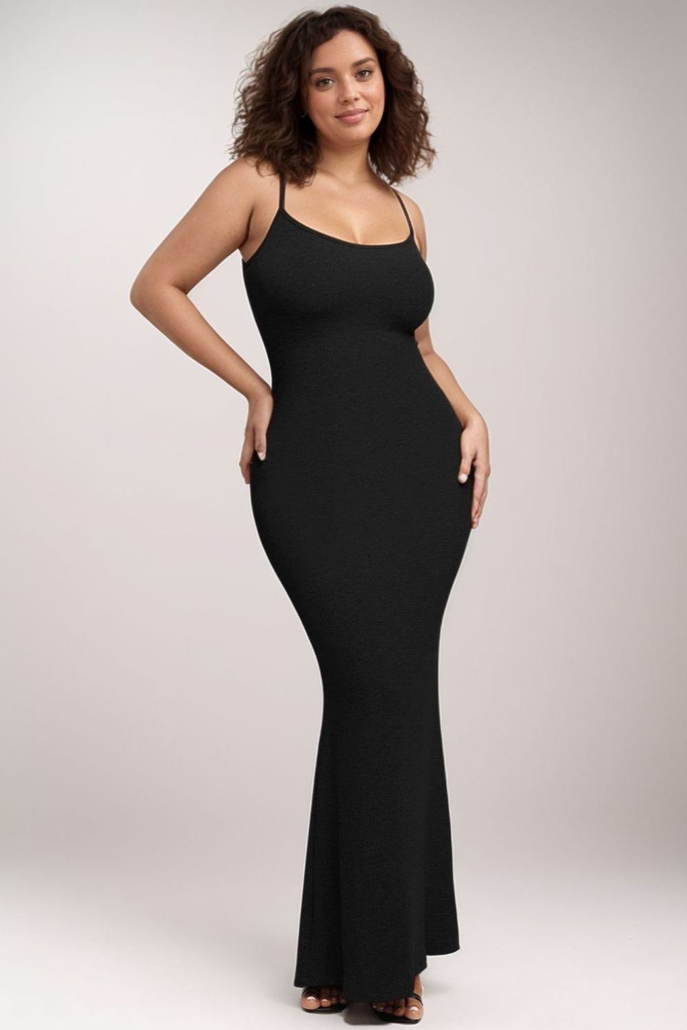 ShopBasicbae sleeveless maxi dress with built-in shapewear, featuring a fitted silhouette and smooth fabric in a stylish design.