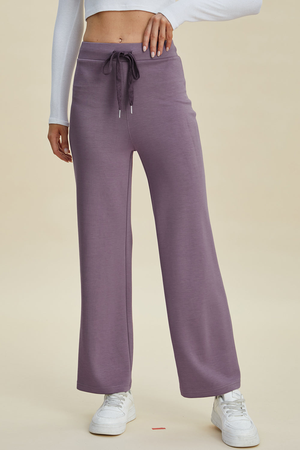 ShopBasicbae Basic Bae full-size air scuba drawstring wide-leg pants, showing the relaxed fit and lightweight fabric.