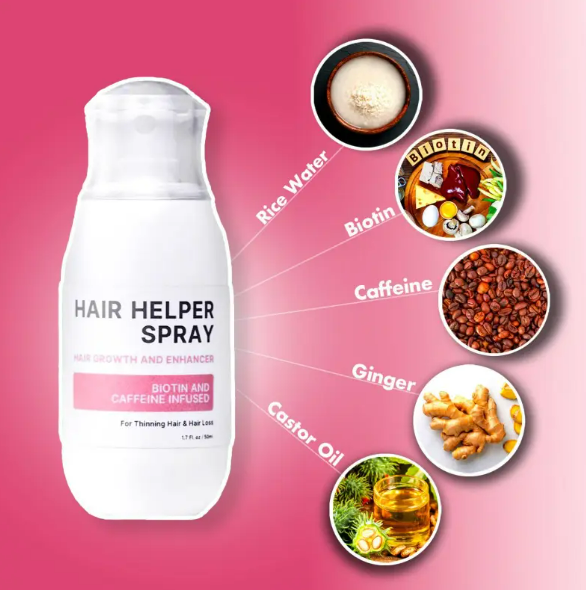 C&M treasures hair growth spray bottle with nozzle for follicle nourishment and hair growth treatment.