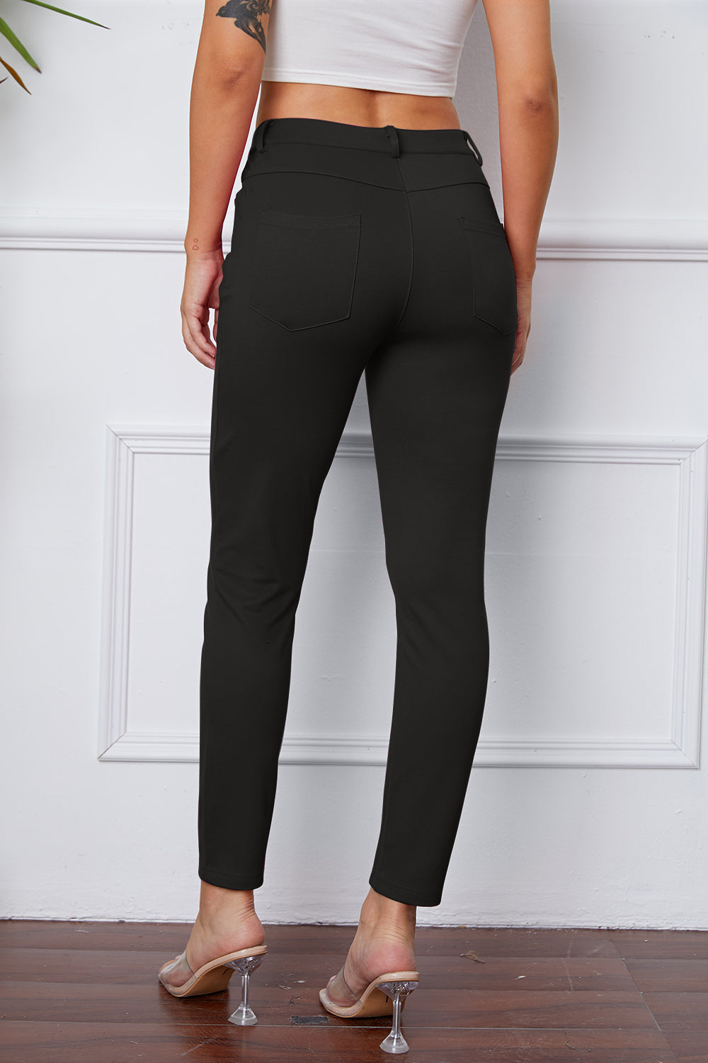 StretchyStitch Pants by Basic Bae, stylish and comfortable bottoms in a close-up showing the textured fabric and fit.