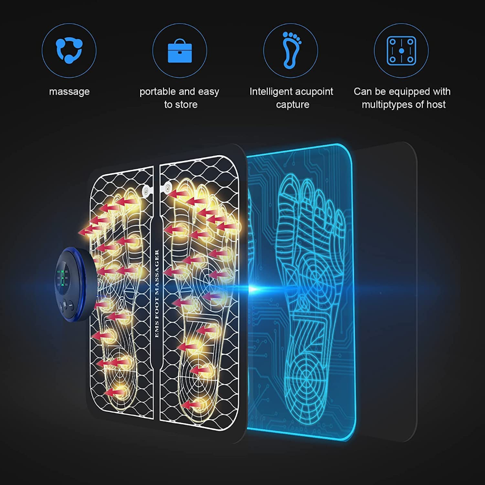 Rechargeable C&M Treasures foot massage pad with ergonomic design and textured surface for soothing foot relaxation.