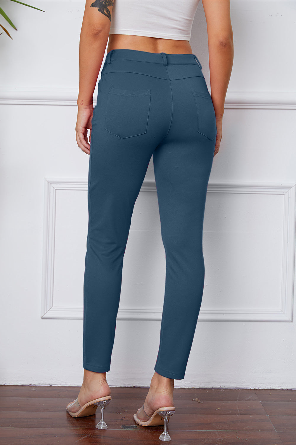 StretchyStitch Pants by Basic Bae, black fitted stretchy bottoms with a high waist and seamless design, shown on a model.