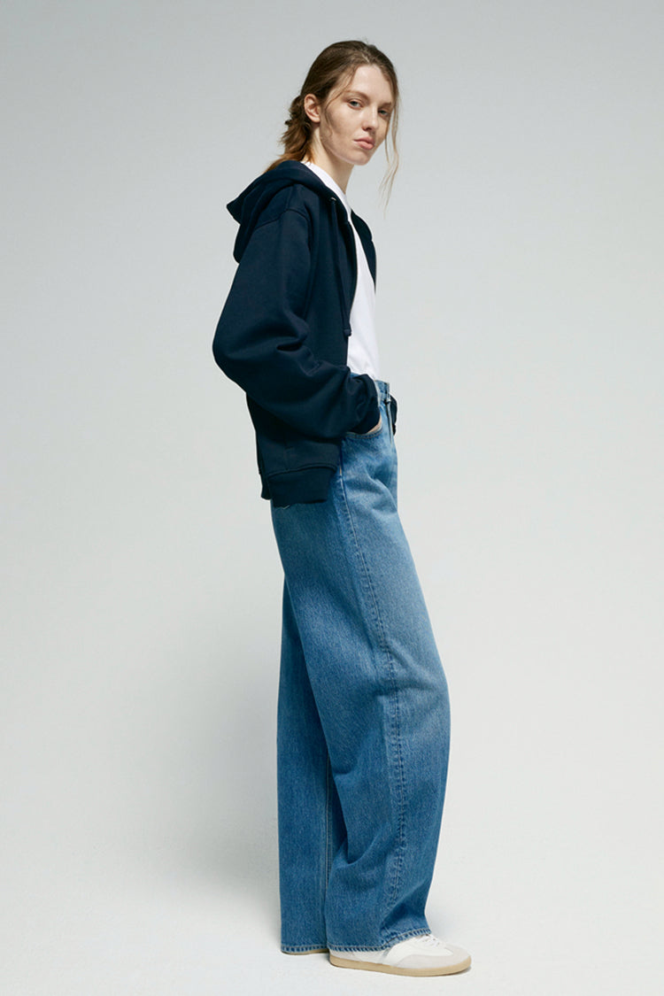 Hey Joanie Arc Jean HJ055 in denim, showing the front view with classic stitching and fit, casual style for everyday wear.