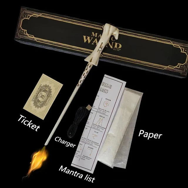 C&M treasures fire-breathing magic wand toy with colorful flames, plastic handle, and detailed magical design.