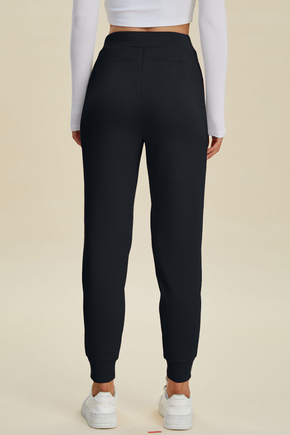 ShopBasicbae Basic Bae full-size Air Scuba high waist joggers with drawstring, black breathable bottoms for casual wear.