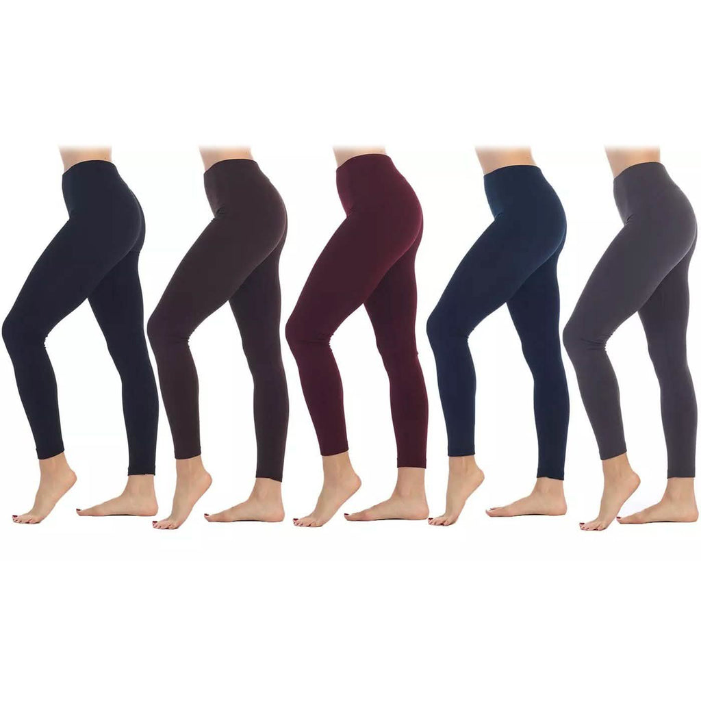 Five pairs of women's fleece-lined leggings from DailySale, cozy and warm women’s bottoms perfect for cold weather.