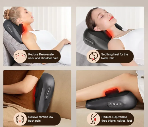 C&M Treasures neck and shoulder massage pillow showing padded ergonomic design and cushioned surface for relaxation.