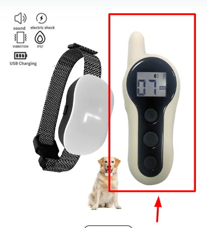 C&M Treasures ultrasonic anti-bark dog training collar with adjustable strap and electronic control for behavior training.