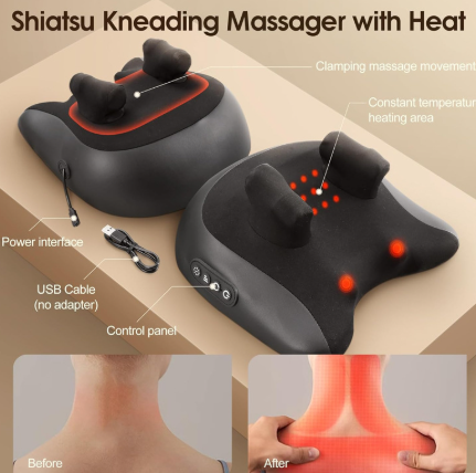 C&M treasures neck and shoulder massage pillow with ergonomic design and padded surface for relaxing massage therapy.