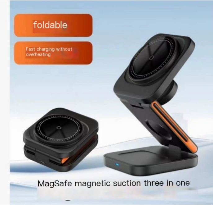 C&M Treasures 3-in-1 folding wireless charger with phone, Apple Watch, and AirPods charging pads, compact and portable design