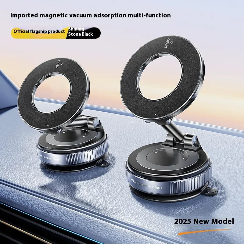 Adjustable C&M Treasures magnetic car phone holder mounted on dashboard with a smartphone attached for hands-free use.