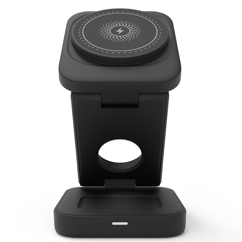 C&M treasures 3-in-1 foldable wireless charger for phone, smartwatch, and earbuds with sleek design and foldable stand.