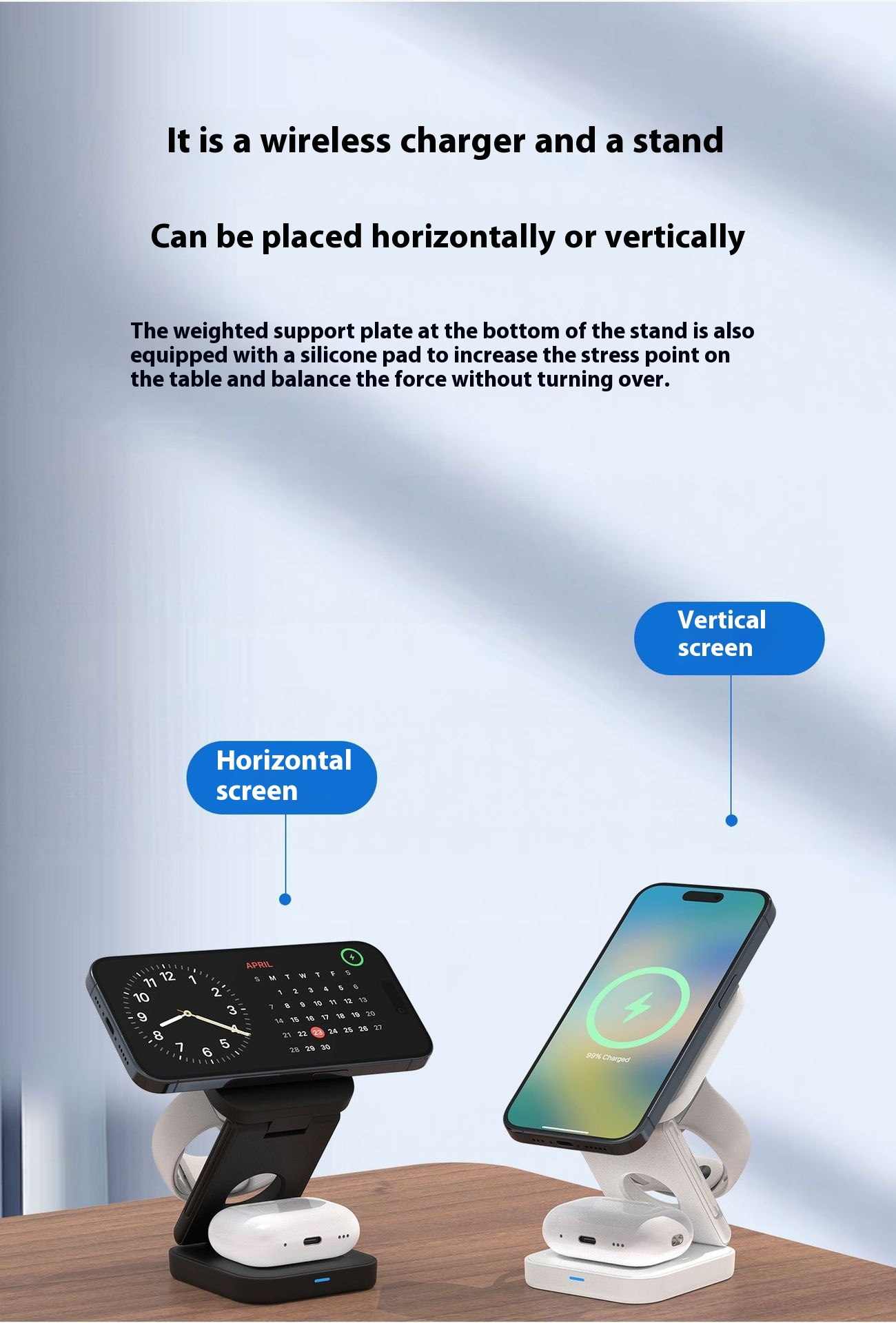 C&M Treasures 3-in-1 foldable wireless charger with multiple device charging stations and compact design.