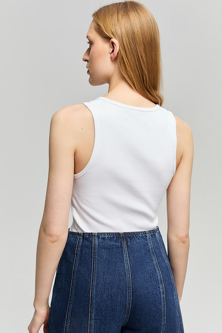 Hey Joanie Aero Tank HJ907 in soft pastel, featuring a relaxed fit and scoop neckline, displayed on a hanger.