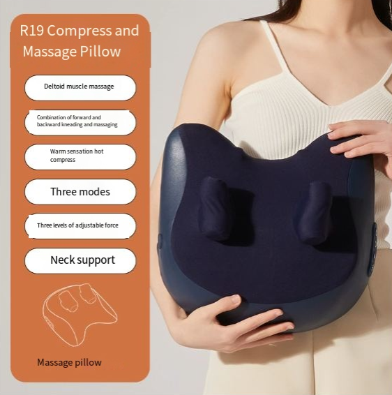 C&M treasures neck and shoulder massage pillow with ergonomic design and padded surface for relaxing muscle relief.