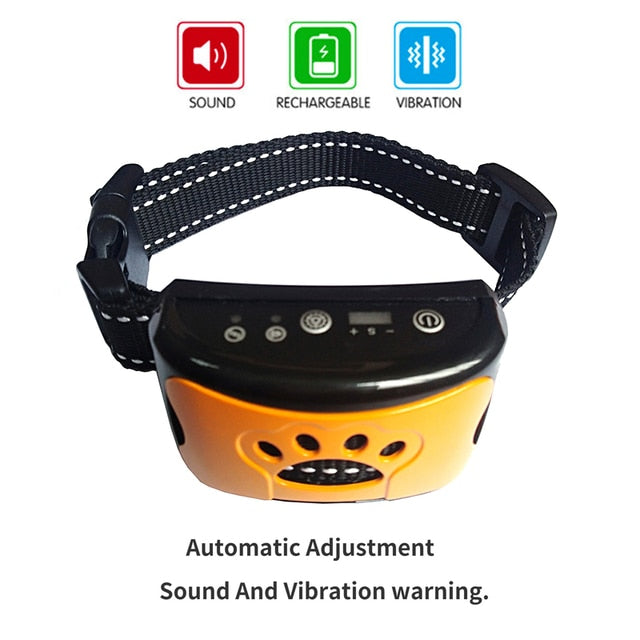 C&M Treasures ultrasonic anti-bark dog training collar with adjustable strap and control unit on a plain background.