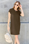 ShopBasicbae Basic Bae full-size round neck short sleeve dress with pockets, casual and comfortable for everyday wear.