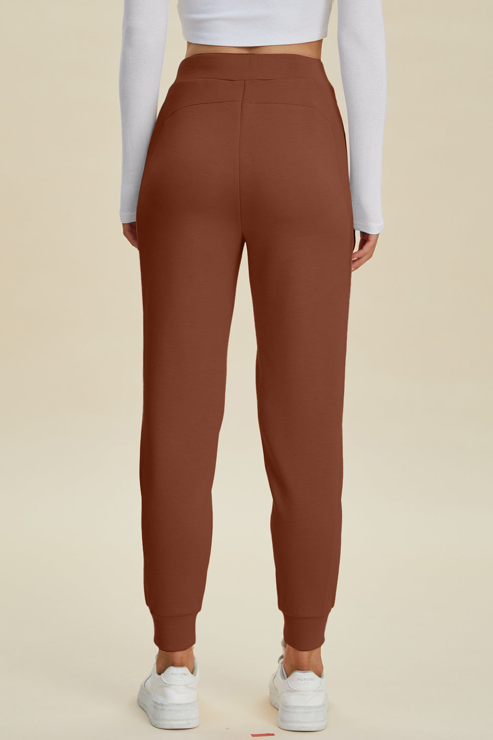 ShopBasicbae Basic Bae full-size air scuba joggers with high waist and drawstring, shown in black with relaxed fit and elastic cuffs.