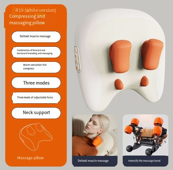 C&M treasures Neck & Shoulder Massage Pillow showing ergonomic design with plush fabric for soothing relief.