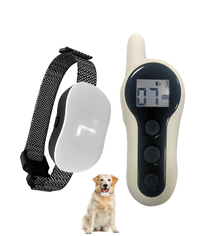 C&M Treasures ultrasonic anti-bark dog training collar with receiver and adjustable strap for behavior correction.