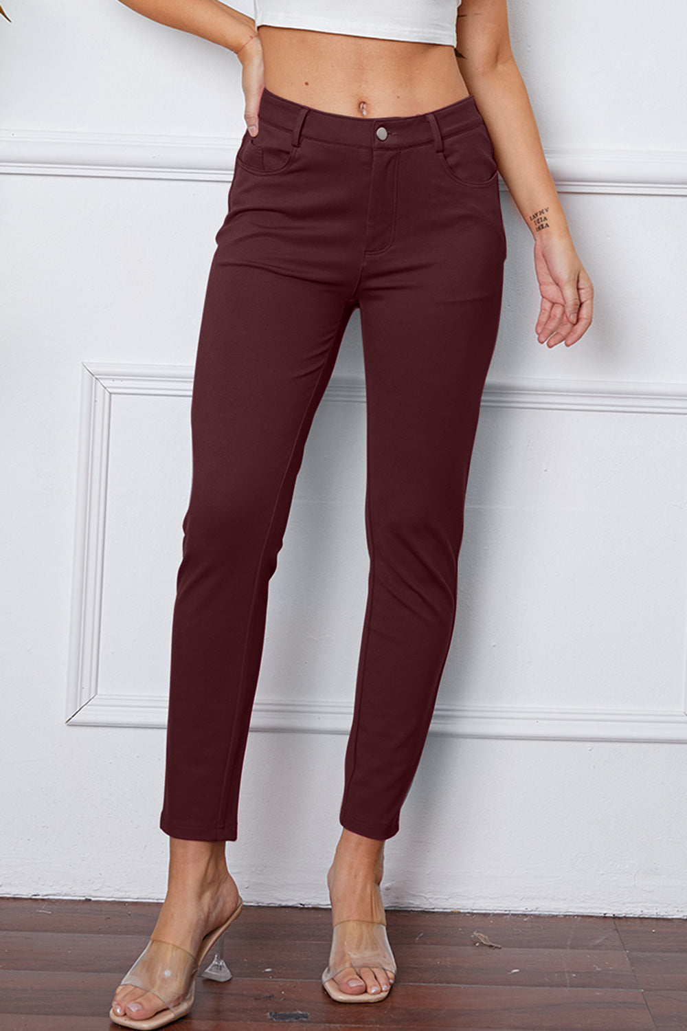 StretchyStitch Pants by Basic Bae, stylish black bottoms with a comfortable fit, featuring a slim silhouette and seamless design.
