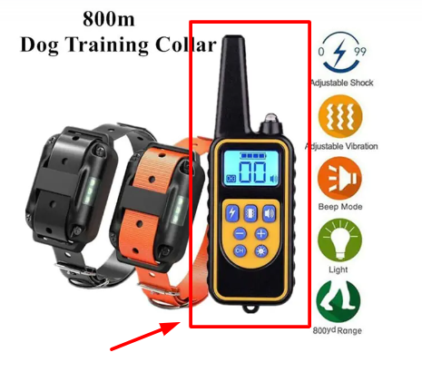C&M Treasures ultrasonic anti-bark dog training collar with adjustable strap and electronic control unit for bark training.