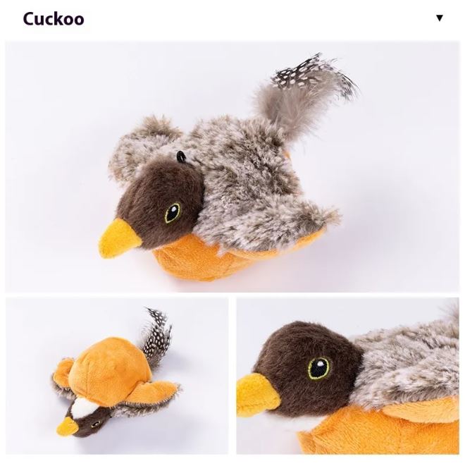 C&M Treasures flapping bird cat toy with colorful feathers and a playful design, designed to entertain cats during playtime.
