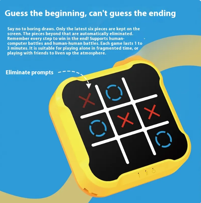 Educational Tic-Tac-Toe toy for kids by C&M Treasures, featuring colorful game pieces on a wooden board for fun learning.