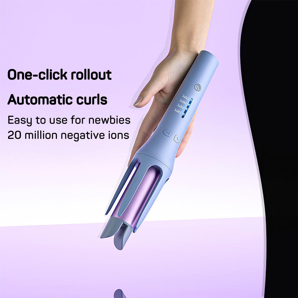 C&M treasures automatic electric hair curler and waver iron with digital controls and ceramic barrel for curly and wavy hairstyles.