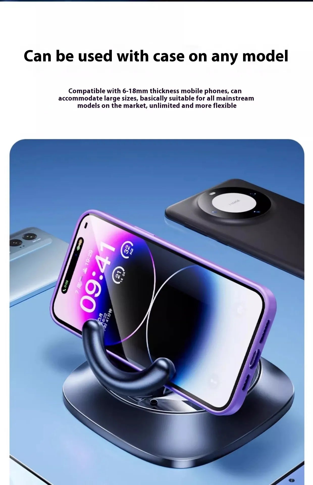 Adjustable C&M treasures magnetic car phone mount holding a smartphone on a vehicle dashboard