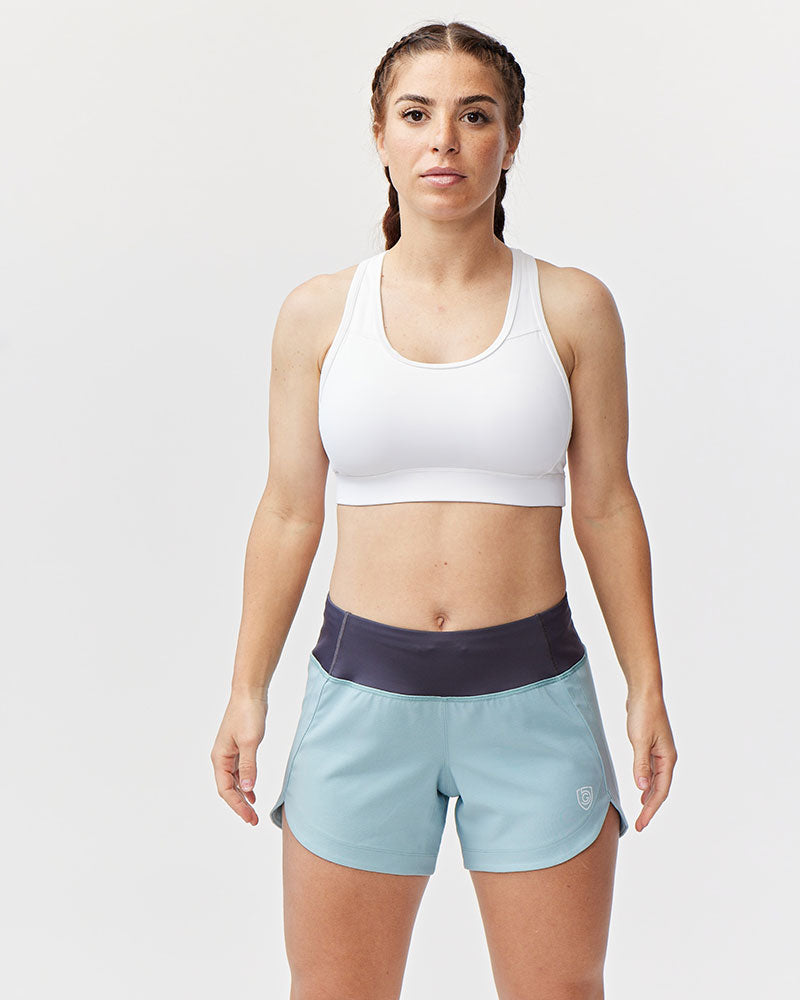 Excel Women's Training Workout Shorts by Goal Five in mineral color, featuring a comfortable fit for active exercise.