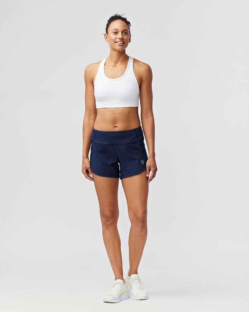 Navy Excel Women's Training Shorts by Goal Five, lightweight workout shorts with a comfortable fit for active training.