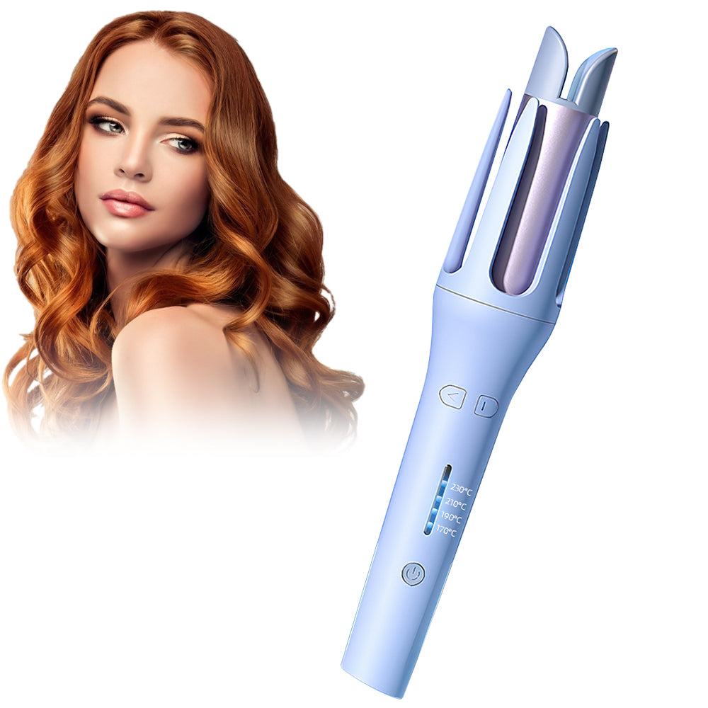 Automatic electric hair curler and waver iron by C&M Treasures, showing the device with curling barrel and control buttons.