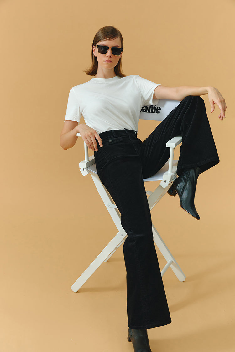 Hey Joanie 80's baggy corduroy pants in earthy brown with relaxed fit and wide legs, front pockets, and high waist.