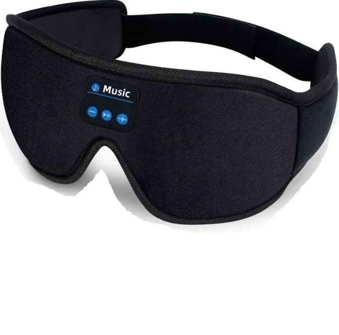 C&M treasures 3D Eye Mask Bluetooth headset with stereo sound and unlimited music, featuring comfortable design and adjustable straps.