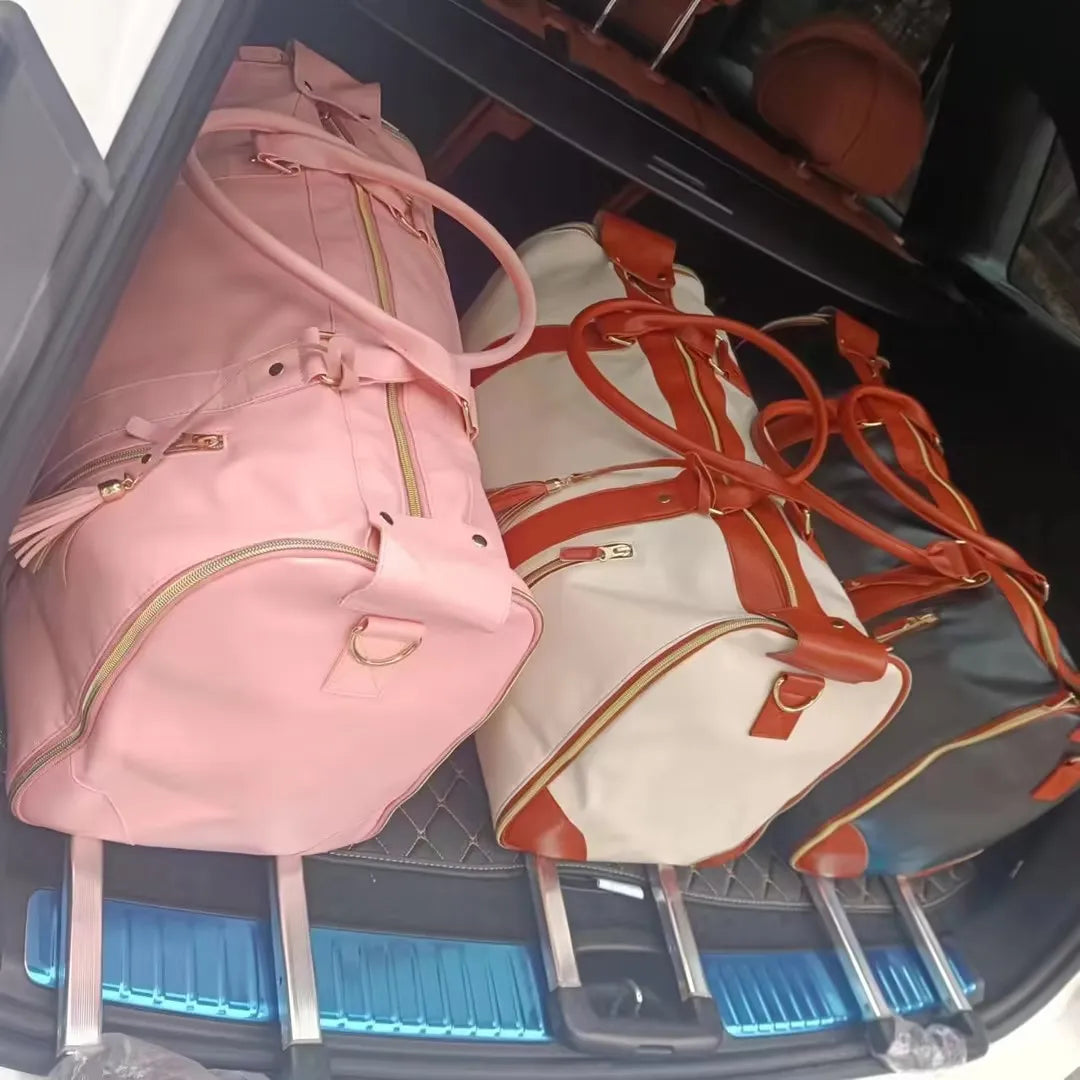 Foldable travel bag by C&M Treasures, compact and lightweight with handles, ideal for packing and easy carrying.