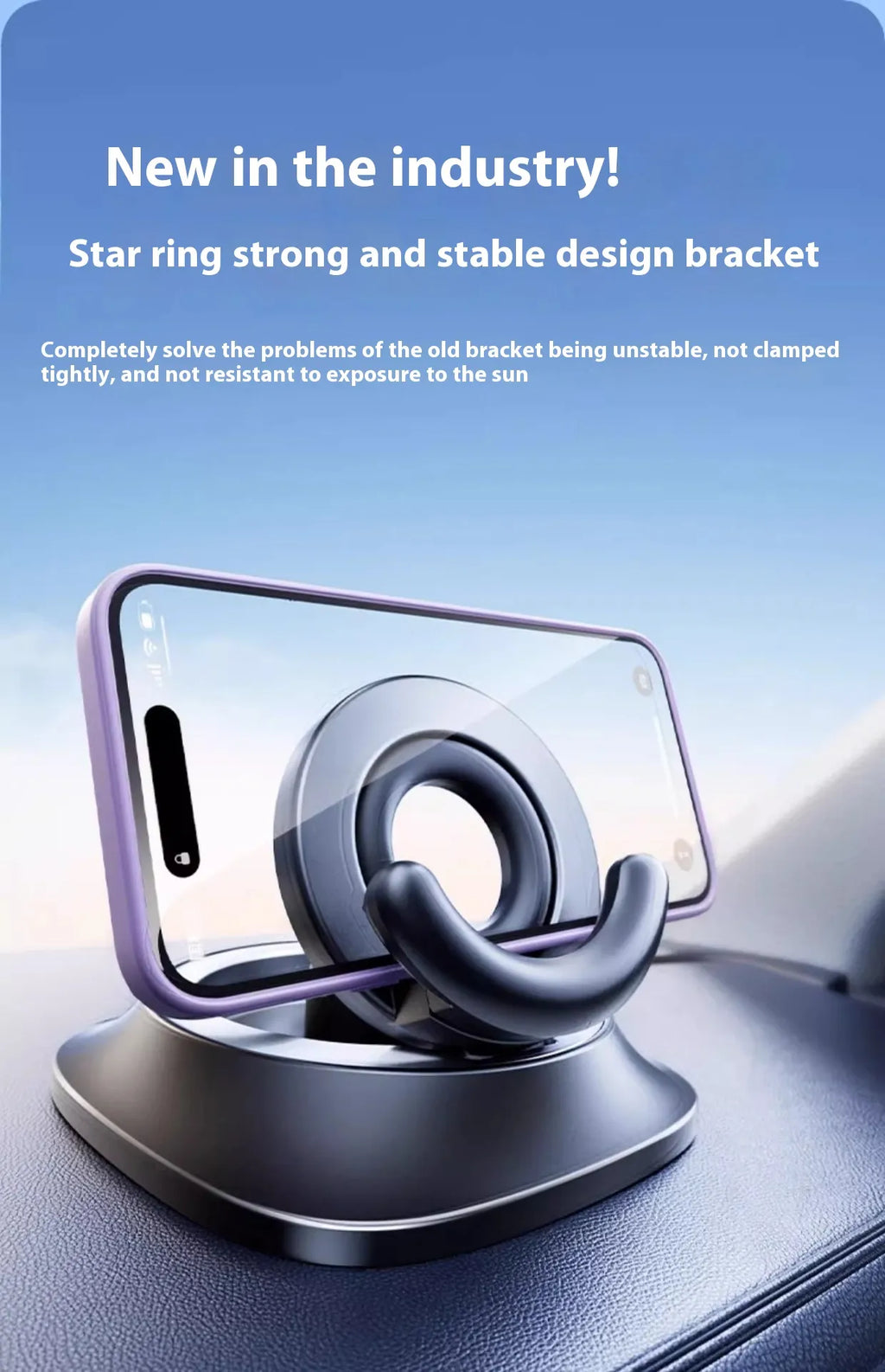 Adjustable C&M treasures magnetic car mount holding a smartphone on a vehicle dashboard.
