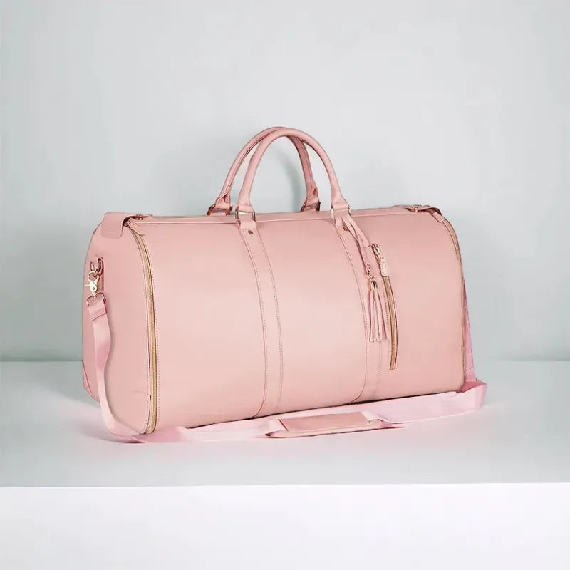 Foldable travel bag by C&M Treasures, showing compact folded form and spacious interior for easy packing and transport.