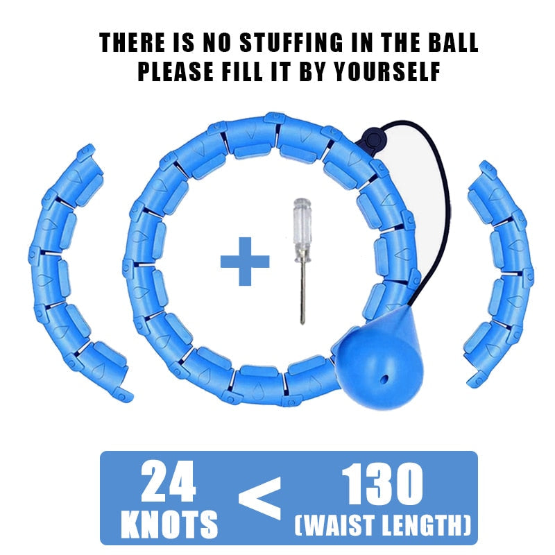 C&M treasures smart weighted fit hoop for exercise, showing a close-up of the hoop with adjustable weights and textured surface.