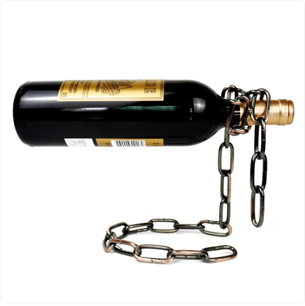 C&M Treasures metal suspension chain wine rack holder displaying a sturdy, modern design for wine bottle storage