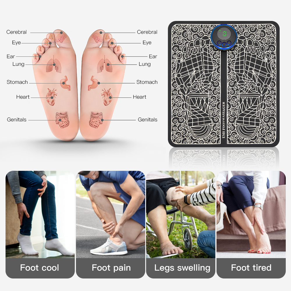 Rechargeable foot massage pad by C&M Treasures with textured surface for soothing foot relaxation and relief.